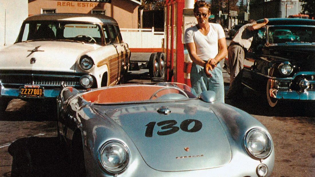 Porsche 550 Spyder Little Bastard in black and white