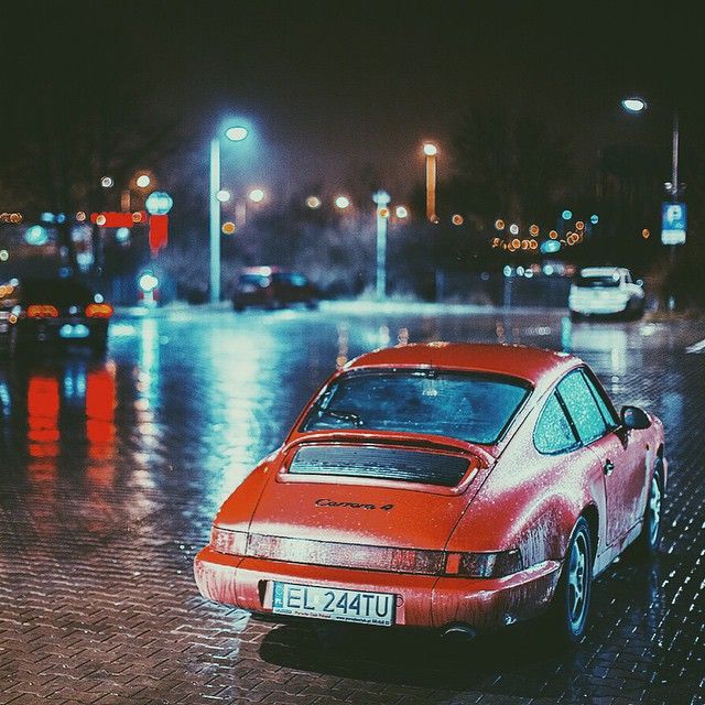 Classic Porsche 911 aircooled on a night street